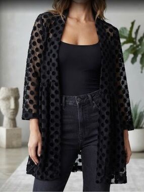Luna Rae Black Lace Dot Open Cardigan